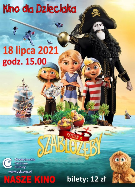 Na plakacie pirat z szabl z grup dzieci, tytu filmu